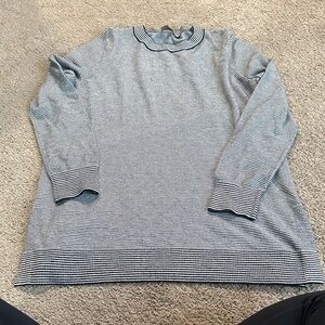 LOFT Black and White Striped Crew Neck Sweater